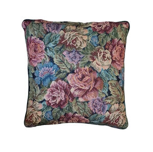 Vintage Handmade FLORAL TAPESTRY Fabric Pillow 15" x 15"